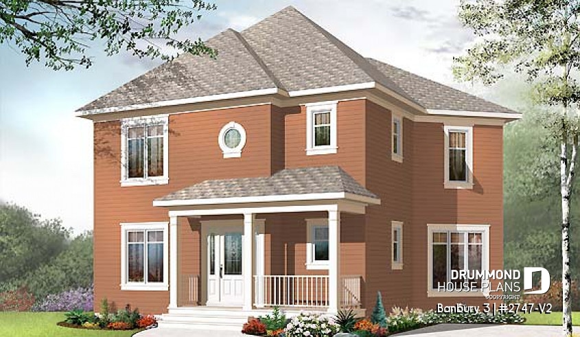 front - BASE MODEL - Spacious 2 storey house plan with master suite, 3 bedrooms, 2.5 bathrooms, laundry room - Banbury 3