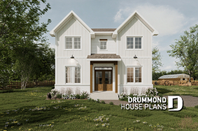 front - BASE MODEL - Modern cozy farmhouse plan with 4 bedrooms, 2.5 baths, 9' ceilings on main floor and pantry in kitchen - Portchester