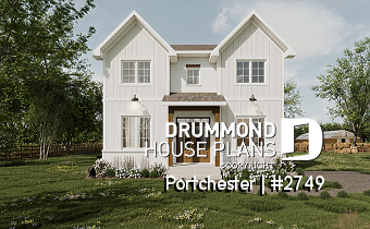 front - BASE MODEL - Modern cozy farmhouse plan with 4 bedrooms, 2.5 baths, 9' ceilings on main floor and pantry in kitchen - Portchester