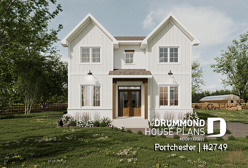 front - BASE MODEL - Modern cozy farmhouse plan with 4 bedrooms, 2.5 baths, 9' ceilings on main floor and pantry in kitchen - Portchester