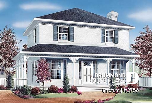 front - BASE MODEL - Two-storey english style inspired house plan, large kitchen with island, 3 bedrooms, 2 walk-ins, open concept - Citatum