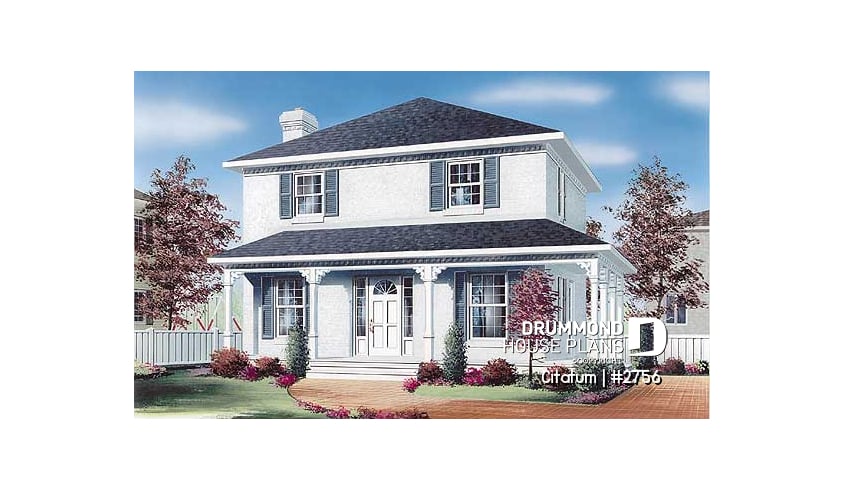 front - BASE MODEL - Two-storey english style inspired house plan, large kitchen with island, 3 bedrooms, 2 walk-ins, open concept - Citatum