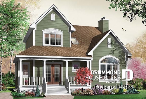 front - BASE MODEL - Charming 3 bedroom country cottage plan with nice master bedroom, den and  fireplace - Bayberry