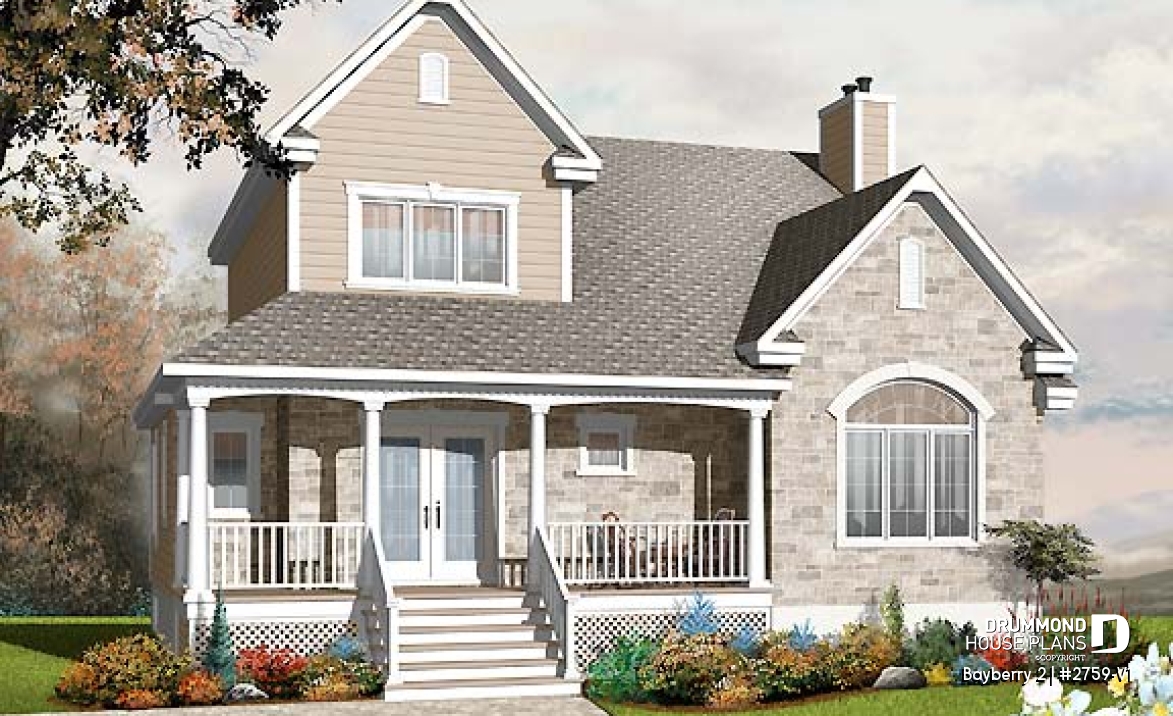 front - BASE MODEL - 3 to 4 bedroom Traditional home with solarium and home office - Bayberry 2