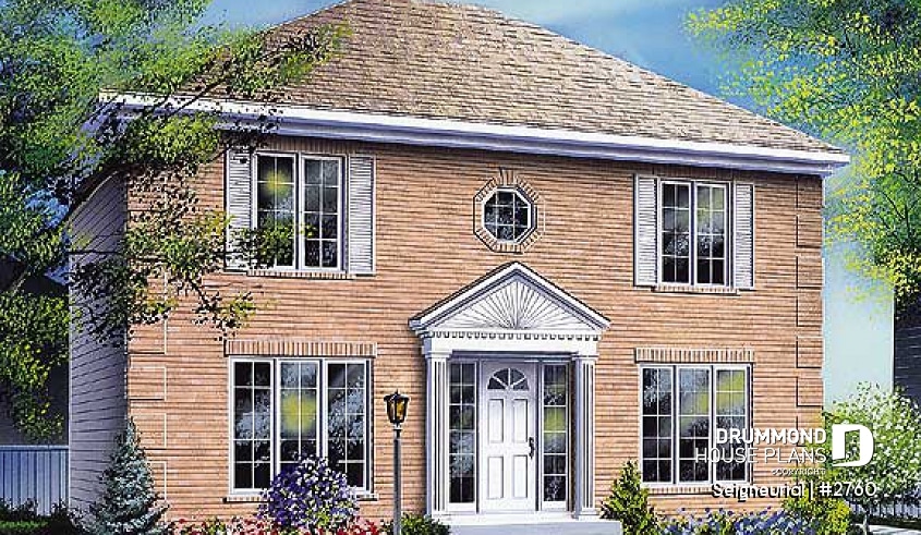 front - BASE MODEL - English style cottage house plan, 3 bedrooms, laundry on main floor, formal dining room - Seigneurial