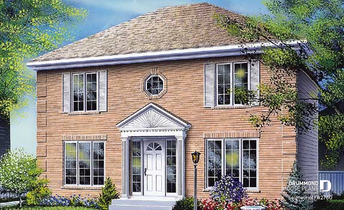 front - BASE MODEL - English style cottage house plan, 3 bedrooms, laundry on main floor, formal dining room - Seigneurial