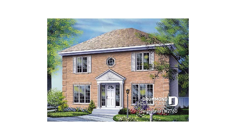 front - BASE MODEL - English style cottage house plan, 3 bedrooms, laundry on main floor, formal dining room - Seigneurial