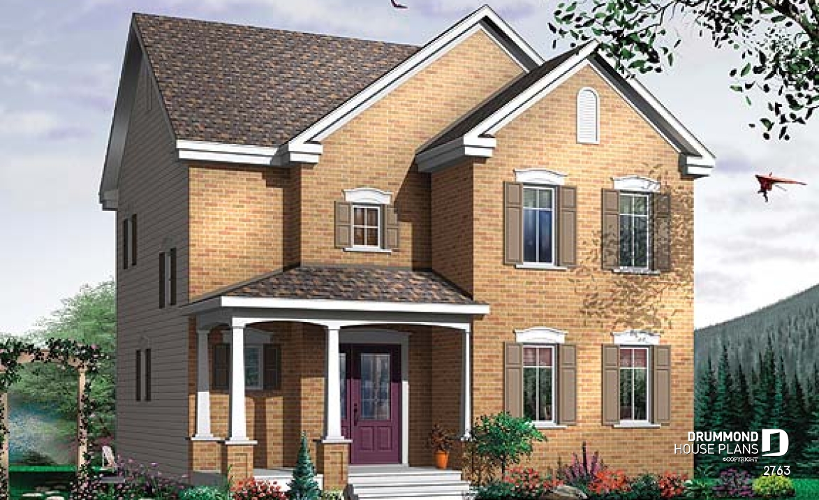 front - BASE MODEL - English Country home plan, 3 bedrooms, formal living room, laundry room on main floor - 