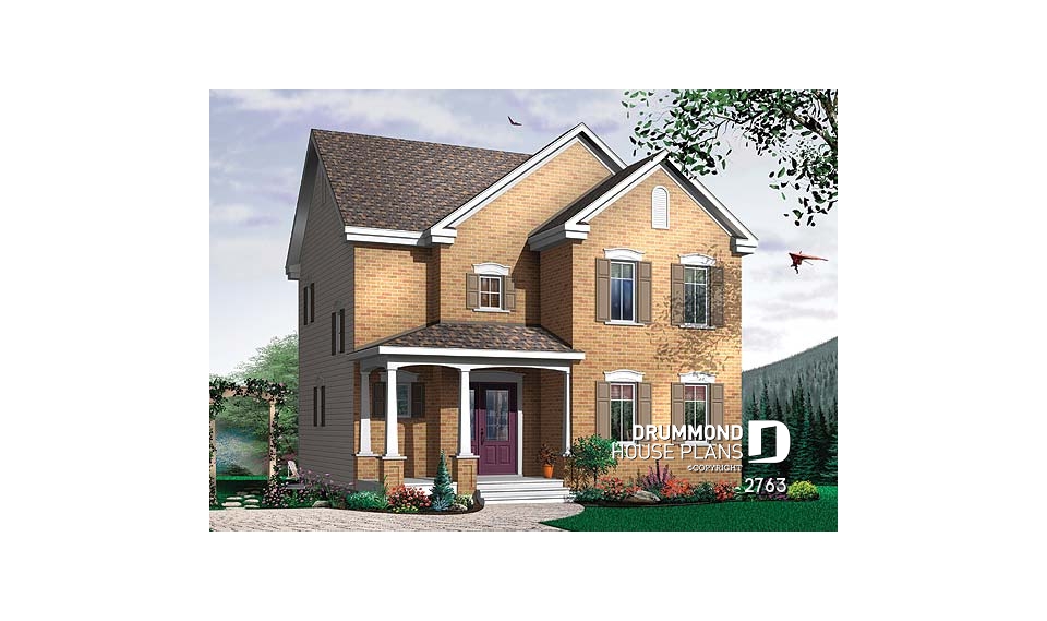 front - BASE MODEL - English Country home plan, 3 bedrooms, formal living room, laundry room on main floor - 