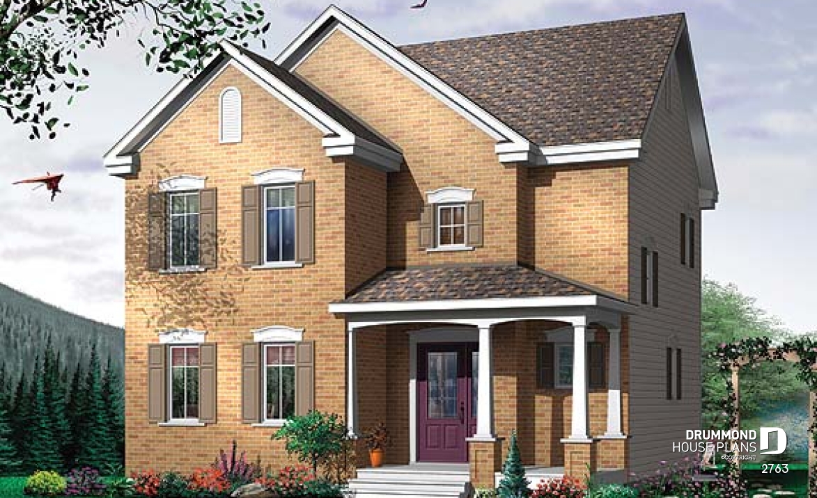 front - BASE MODEL - English Country home plan, 3 bedrooms, formal living room, laundry room on main floor - 