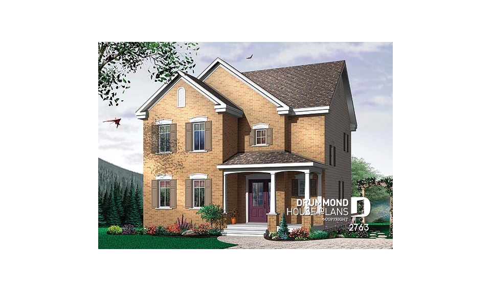 front - BASE MODEL - English Country home plan, 3 bedrooms, formal living room, laundry room on main floor - 