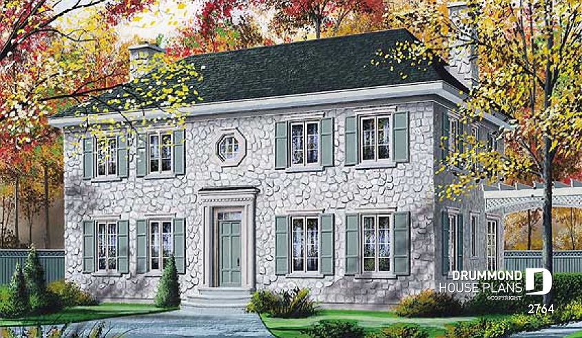 front - BASE MODEL - Historical European style house plan with 9' ceiling on main floor, 2 fireplaces - Chervil