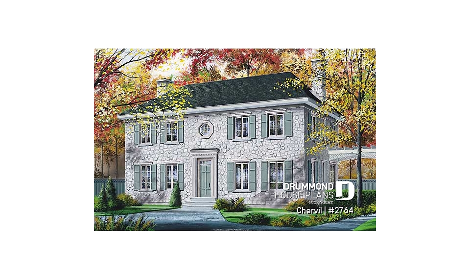 front - BASE MODEL - Historical European style house plan with 9' ceiling on main floor, 2 fireplaces - Chervil