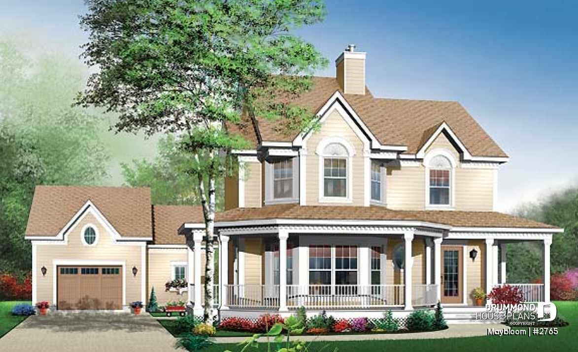 front - BASE MODEL - Farmhouse, original master suite, family room with fireplace, 3 bedrooms - Maybloom