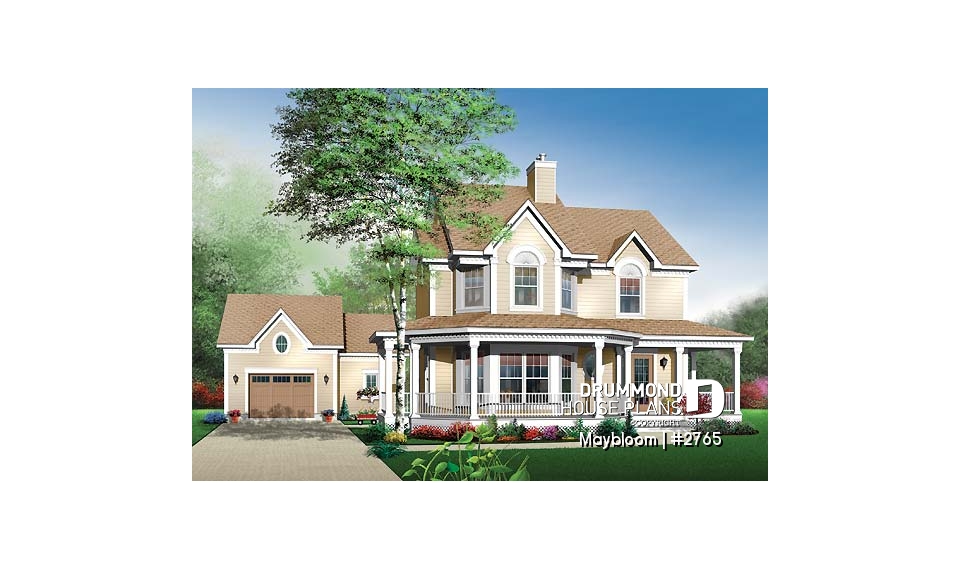 front - BASE MODEL - Farmhouse, original master suite, family room with fireplace, 3 bedrooms - Maybloom