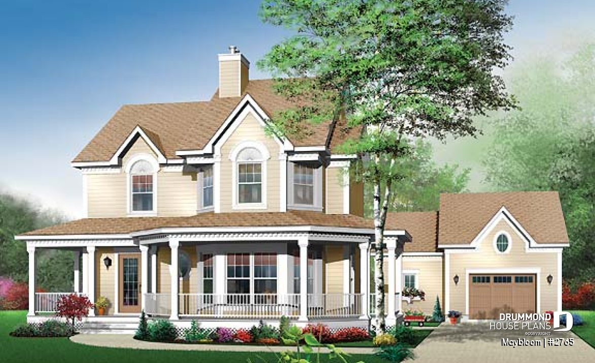 front - BASE MODEL - Farmhouse, original master suite, family room with fireplace, 3 bedrooms - Maybloom