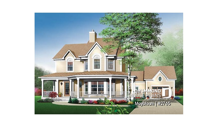 front - BASE MODEL - Farmhouse, original master suite, family room with fireplace, 3 bedrooms - Maybloom