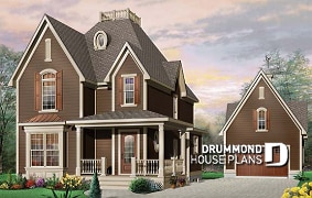 front - BASE MODEL - Tudor house plan with master suite, total 3 bedrooms, formal dining and living rooms, fireplace - Monarch