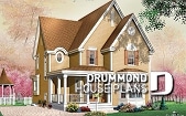 front - BASE MODEL - Tudor 3 bedroom home plan, kitchen  with pantry, laundry room on second floor - Dellwood
