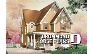 front - BASE MODEL - Tudor 3 bedroom home plan, kitchen  with pantry, laundry room on second floor - Dellwood