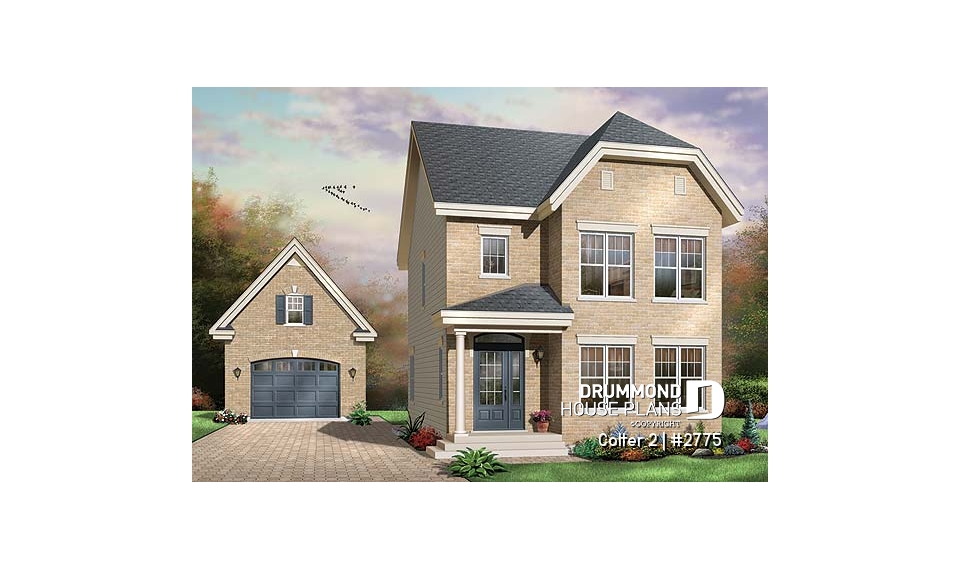 front - BASE MODEL - Charming 3 bedrooms cottage plan with laundry on second floor - Colter 2