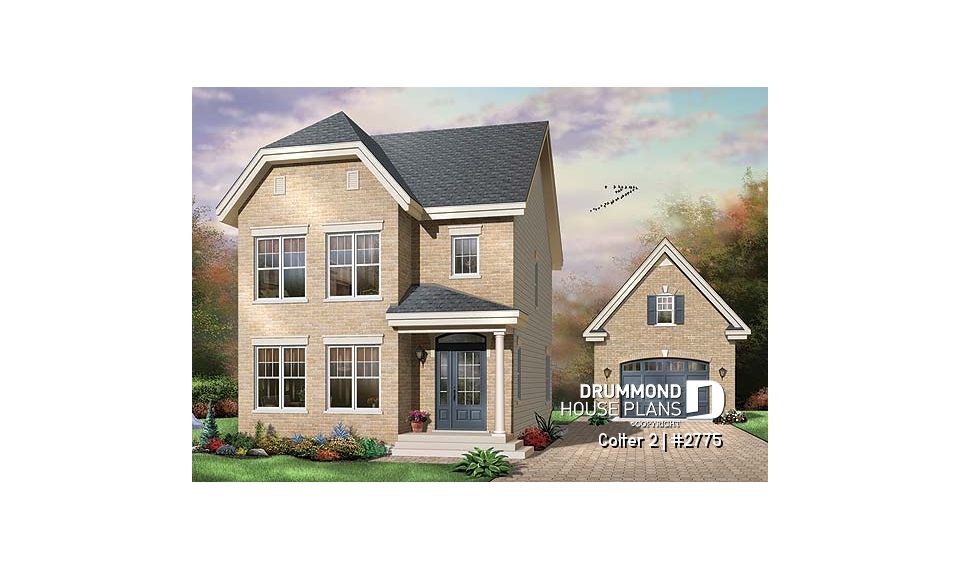 front - BASE MODEL - Charming 3 bedrooms cottage plan with laundry on second floor - Colter 2