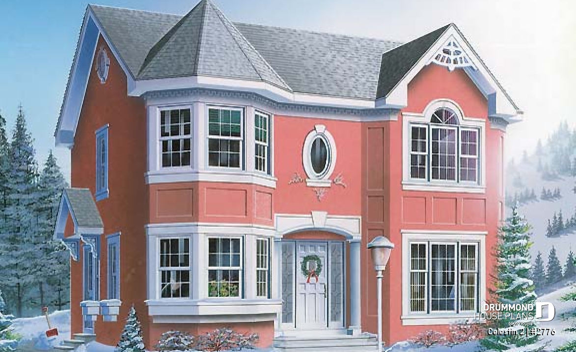 front - BASE MODEL - Victorian inspired house plan offering 4 bedrooms, 2 full baths, home office, breakfast nook and more! - Celestin 2