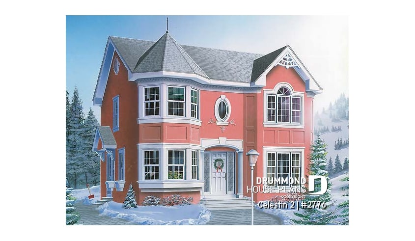 front - BASE MODEL - Victorian inspired house plan offering 4 bedrooms, 2 full baths, home office, breakfast nook and more! - Celestin 2