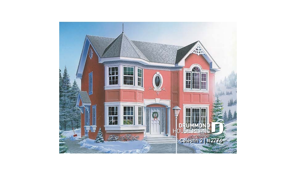 front - BASE MODEL - Victorian inspired house plan offering 4 bedrooms, 2 full baths, home office, breakfast nook and more! - Celestin 2