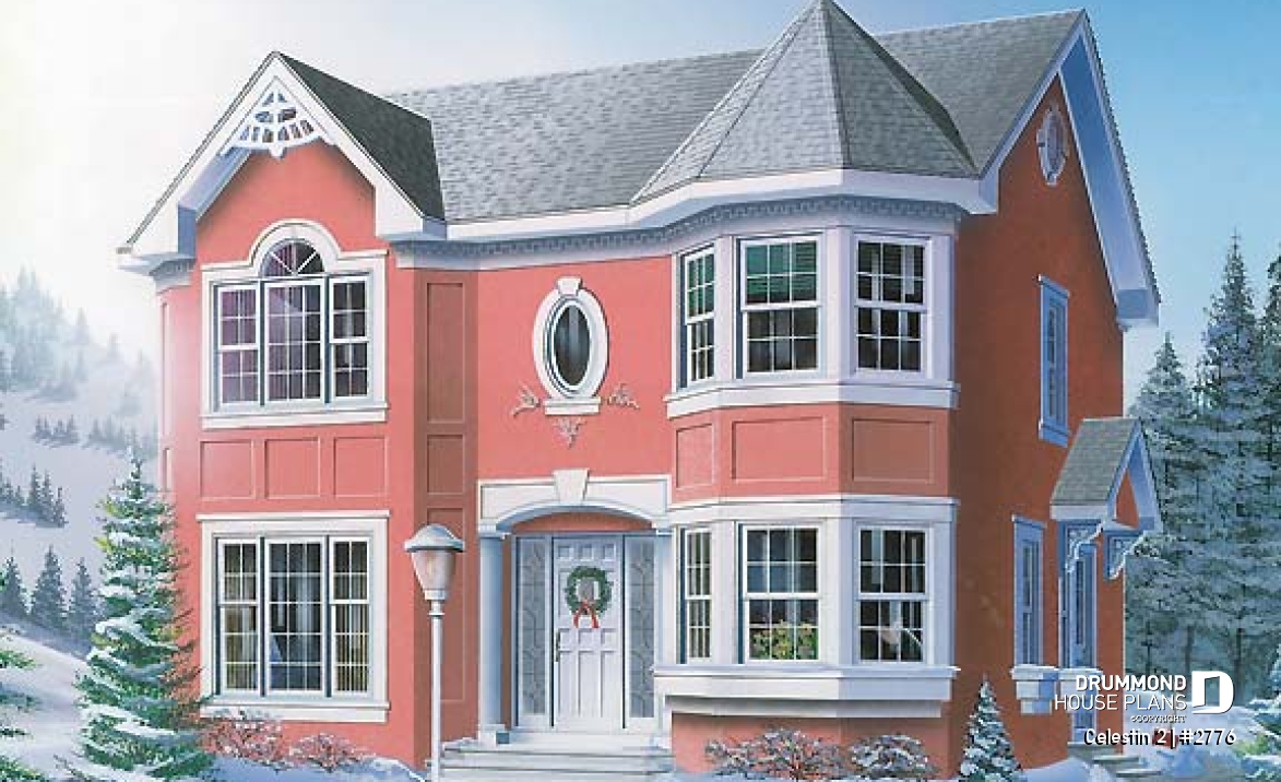 front - BASE MODEL - Victorian inspired house plan offering 4 bedrooms, 2 full baths, home office, breakfast nook and more! - Celestin 2