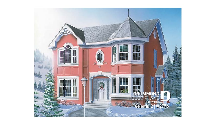 front - BASE MODEL - Victorian inspired house plan offering 4 bedrooms, 2 full baths, home office, breakfast nook and more! - Celestin 2