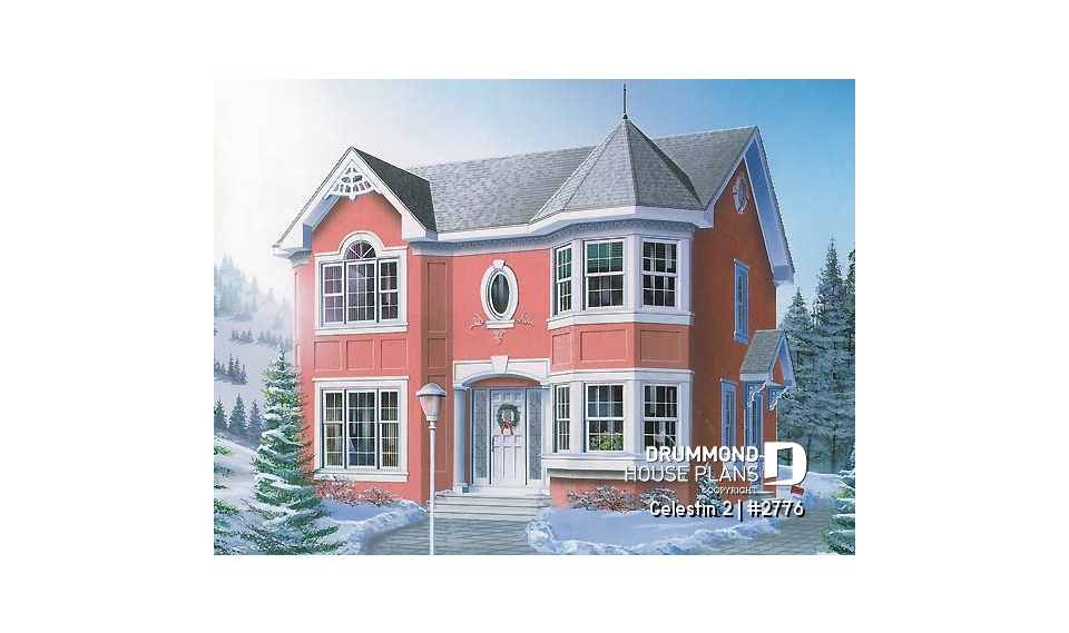 front - BASE MODEL - Victorian inspired house plan offering 4 bedrooms, 2 full baths, home office, breakfast nook and more! - Celestin 2