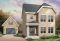 front - BASE MODEL - Narrow lot 3 bedroom low-budget house plan with breakfast nook, open concept dining and living room - Colter