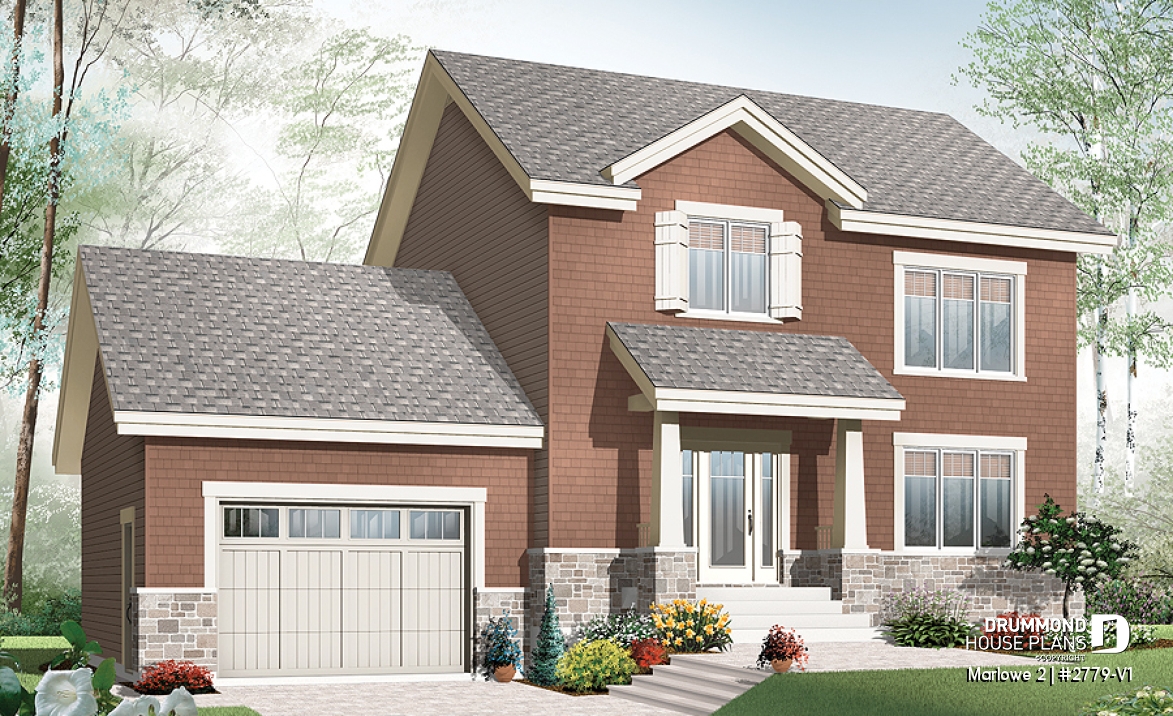 front - BASE MODEL - Inviting 2 storey affordable Craftsman home, 3 bedrooms, large kitchen island, open floor plan - Marlowe 2