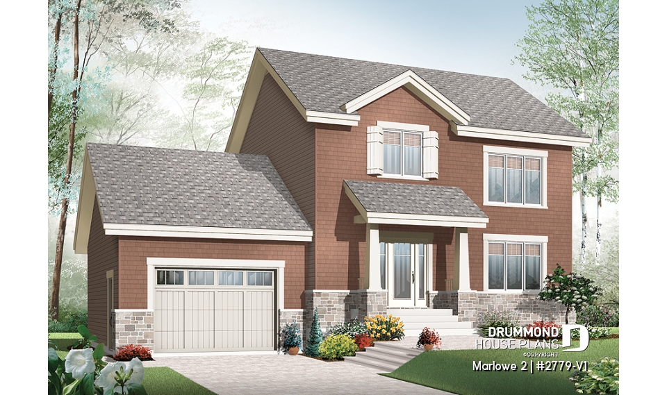 front - BASE MODEL - Inviting 2 storey affordable Craftsman home, 3 bedrooms, large kitchen island, open floor plan - Marlowe 2