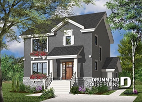 Color version 1 - Front - 3 bedroom house plan with basement apartment, laundry room on main floor, fireplace - Marlowe 3