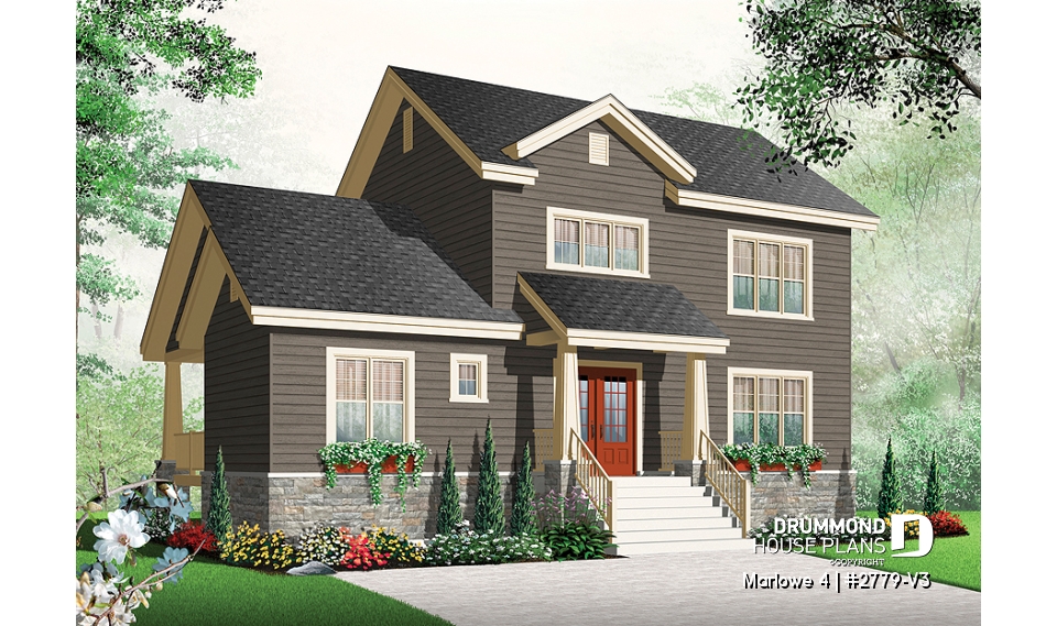 front - BASE MODEL - Craftsman style small home, 3 bedrooms, home office and large covered terrace - Marlowe 4