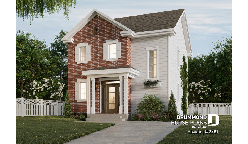 Color version 2 - Front - 3 bedroom traditional with open floor plan & kitchen island - Steele