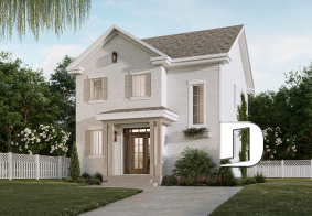 front - BASE MODEL - English Cottage style two-story house plan with optional finished basement. - Fairhaven