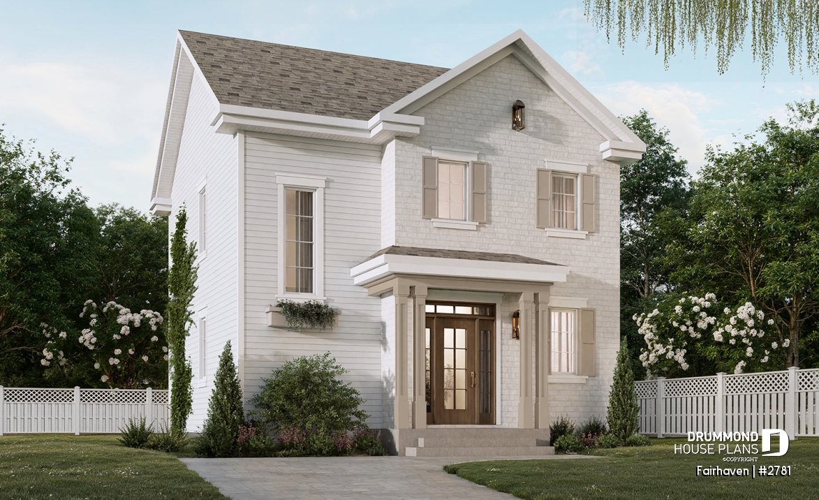 front - BASE MODEL - English Cottage style two-story house plan with optional finished basement. - Fairhaven
