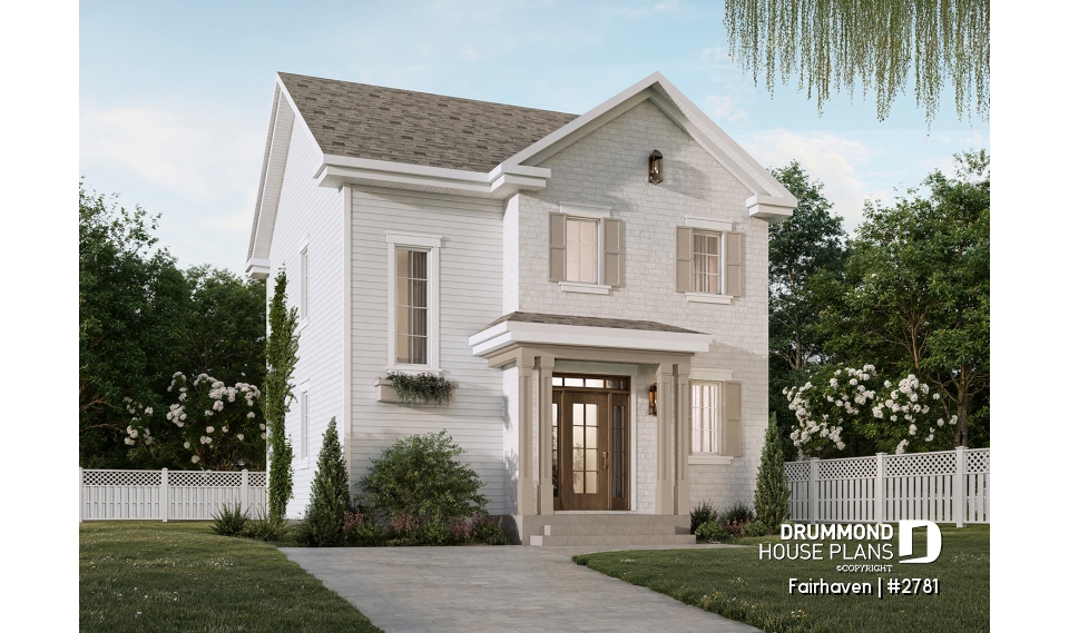 front - BASE MODEL - English Cottage style two-story house plan with optional finished basement. - Fairhaven