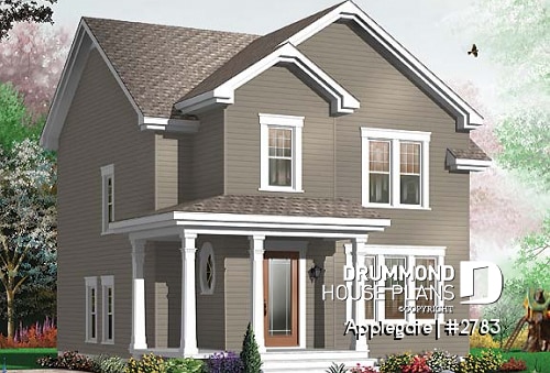 front - BASE MODEL - Budget friendly house plan, 2 storey country style, 3 large bedrooms, laundry room on first floor - Applegate