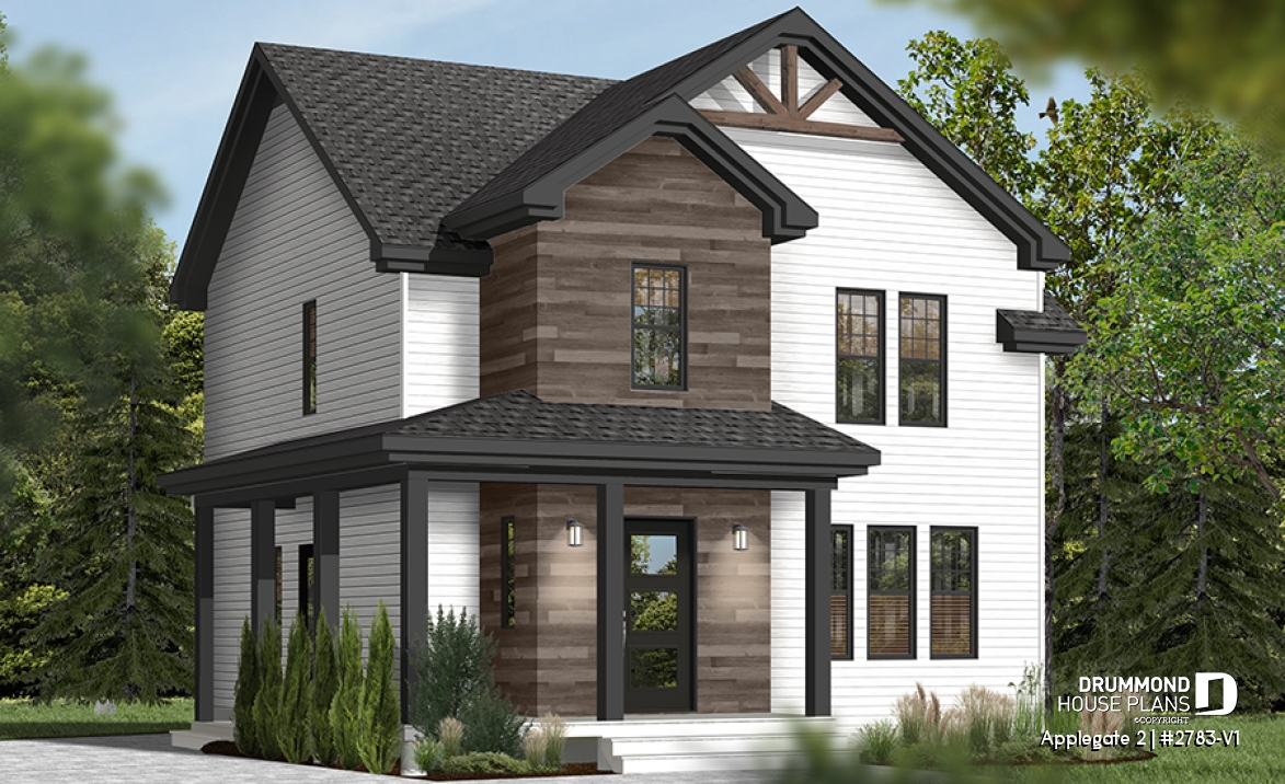front - BASE MODEL - Country style 2 storey house plan with 3 large bedrooms and laundry room on main floor - Applegate 2