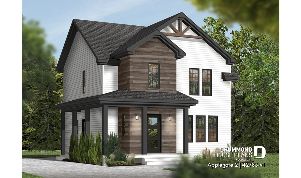 front - BASE MODEL - Country style 2 storey house plan with 3 large bedrooms and laundry room on main floor - Applegate 2