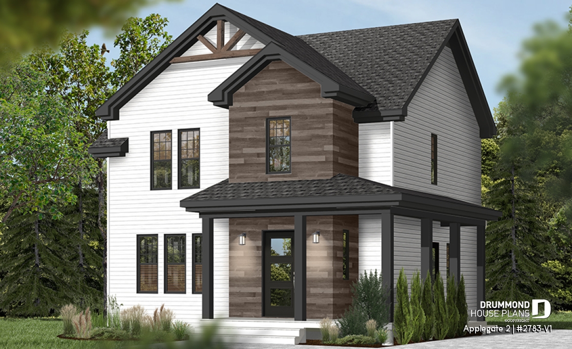 front - BASE MODEL - Country style 2 storey house plan with 3 large bedrooms and laundry room on main floor - Applegate 2