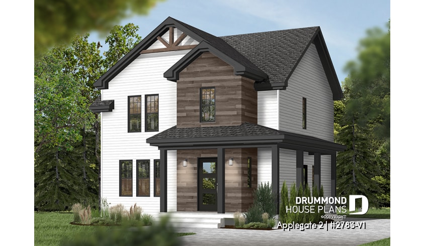 front - BASE MODEL - Country style 2 storey house plan with 3 large bedrooms and laundry room on main floor - Applegate 2
