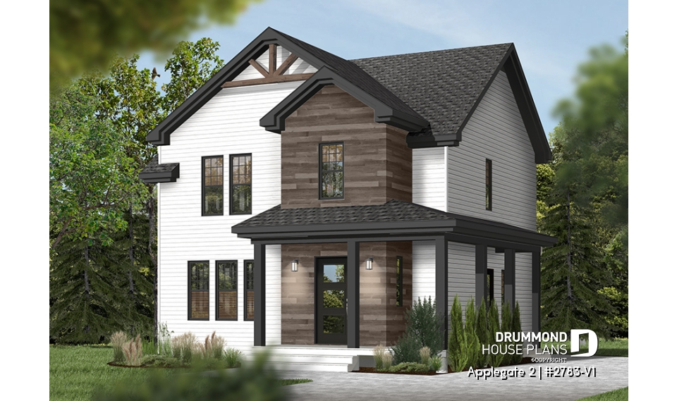 front - BASE MODEL - Country style 2 storey house plan with 3 large bedrooms and laundry room on main floor - Applegate 2