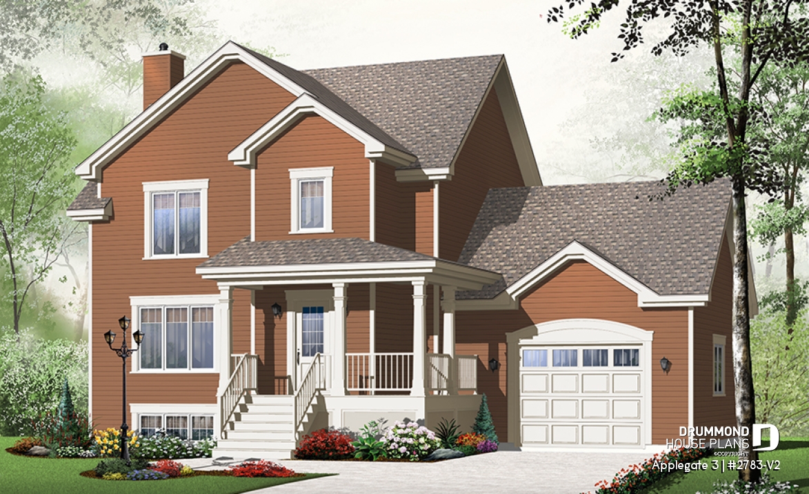 front - BASE MODEL - Simple and affordable 3 bedroom Country rustic house plan with large family room, pantry and computer corner - Applegate 3