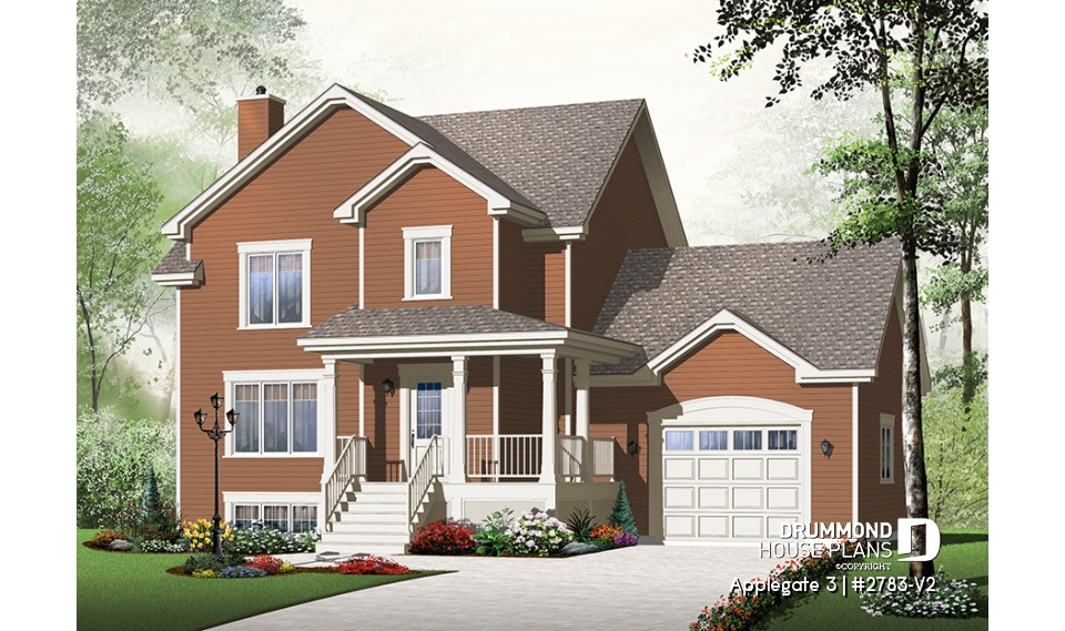 front - BASE MODEL - Simple and affordable 3 bedroom Country rustic house plan with large family room, pantry and computer corner - Applegate 3