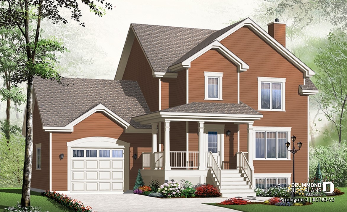 front - BASE MODEL - Simple and affordable 3 bedroom Country rustic house plan with large family room, pantry and computer corner - Applegate 3